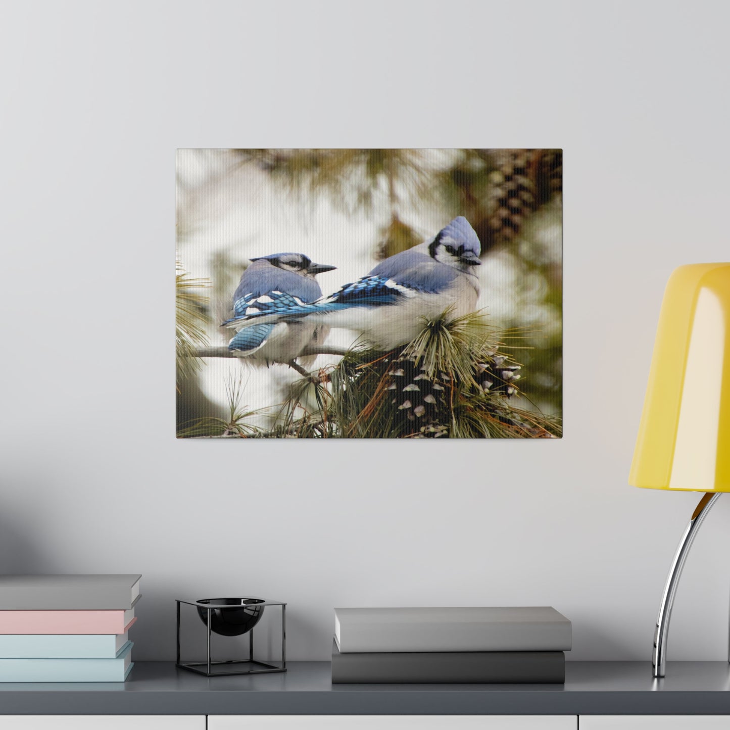 Loyal Companions: Blue Jay Couple on Canvas various sizes