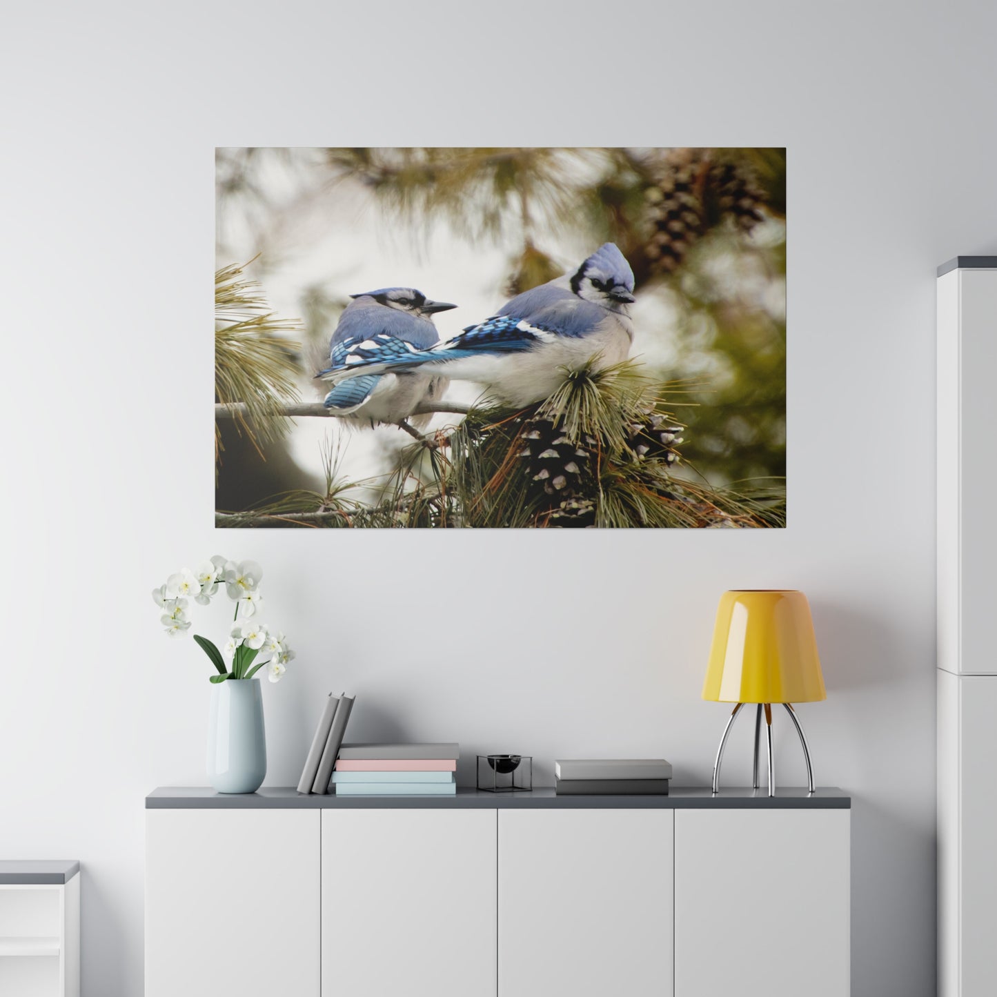 Loyal Companions: Blue Jay Couple on Canvas various sizes