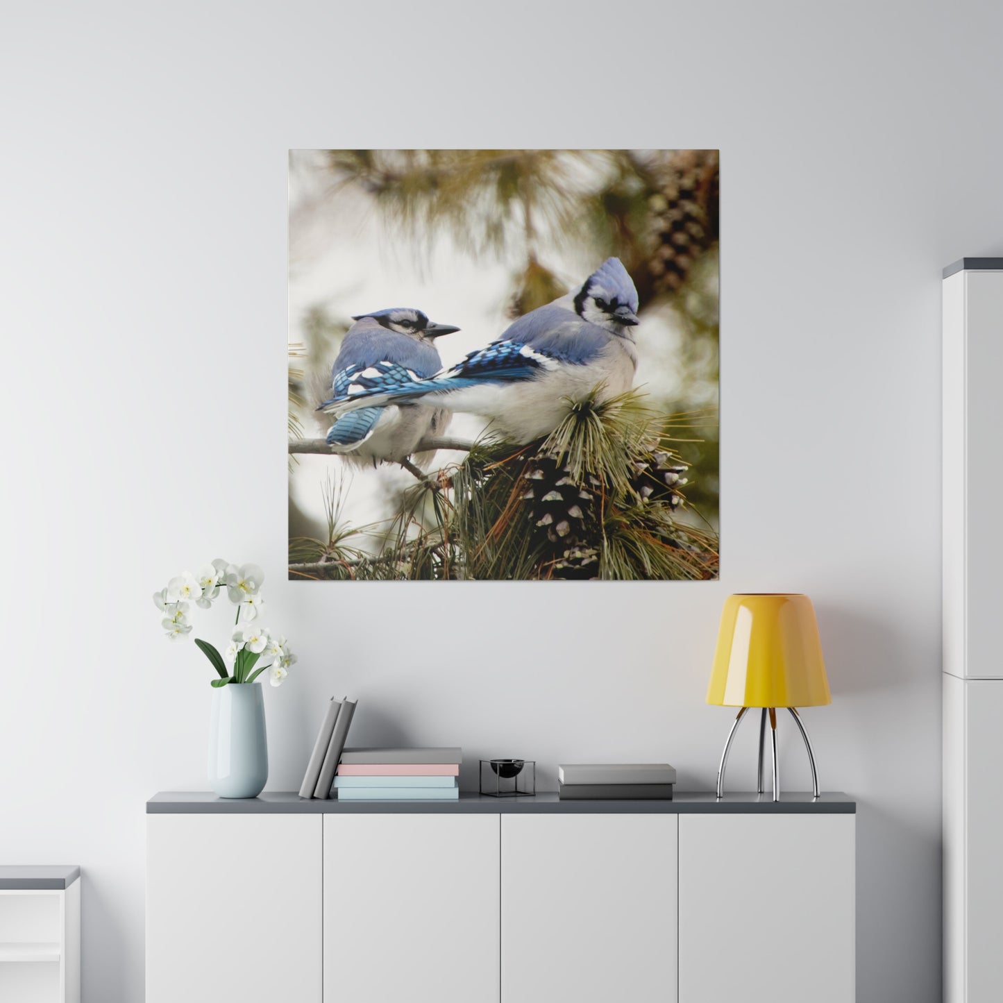 Loyal Companions: Blue Jay Couple on Canvas various sizes