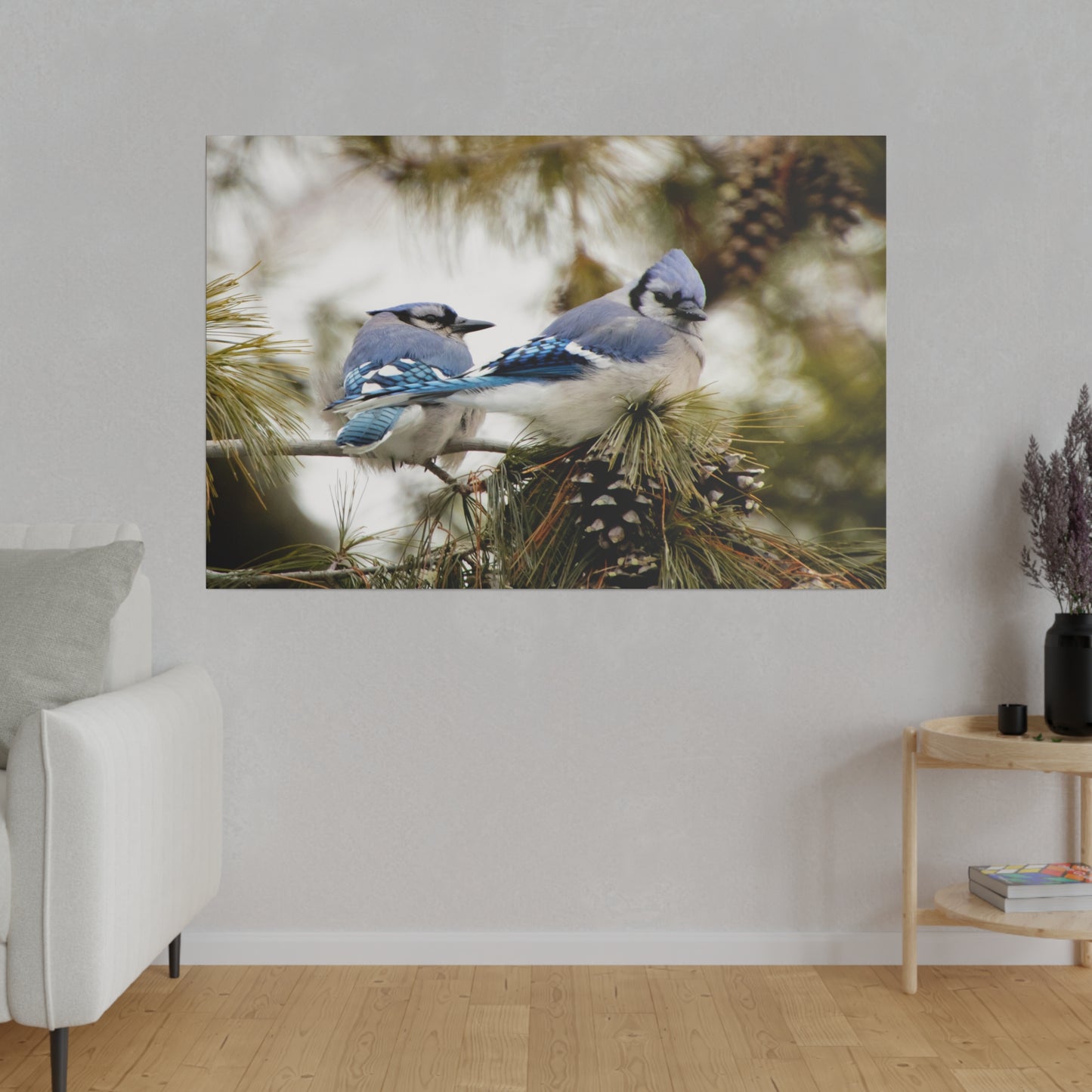 Loyal Companions: Blue Jay Couple on Canvas various sizes