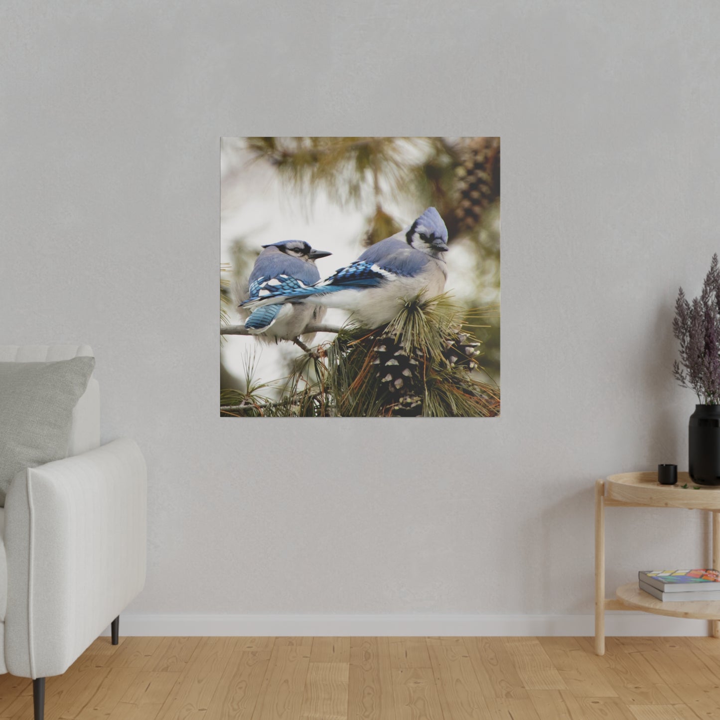 Loyal Companions: Blue Jay Couple on Canvas various sizes