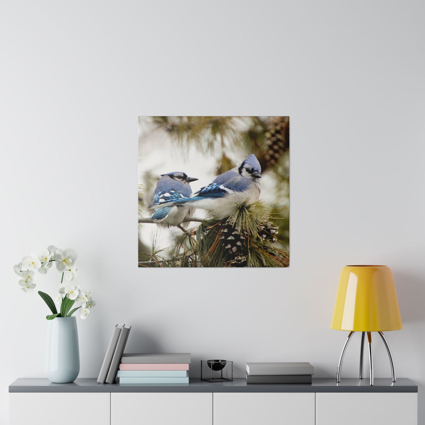 Loyal Companions: Blue Jay Couple on Canvas various sizes