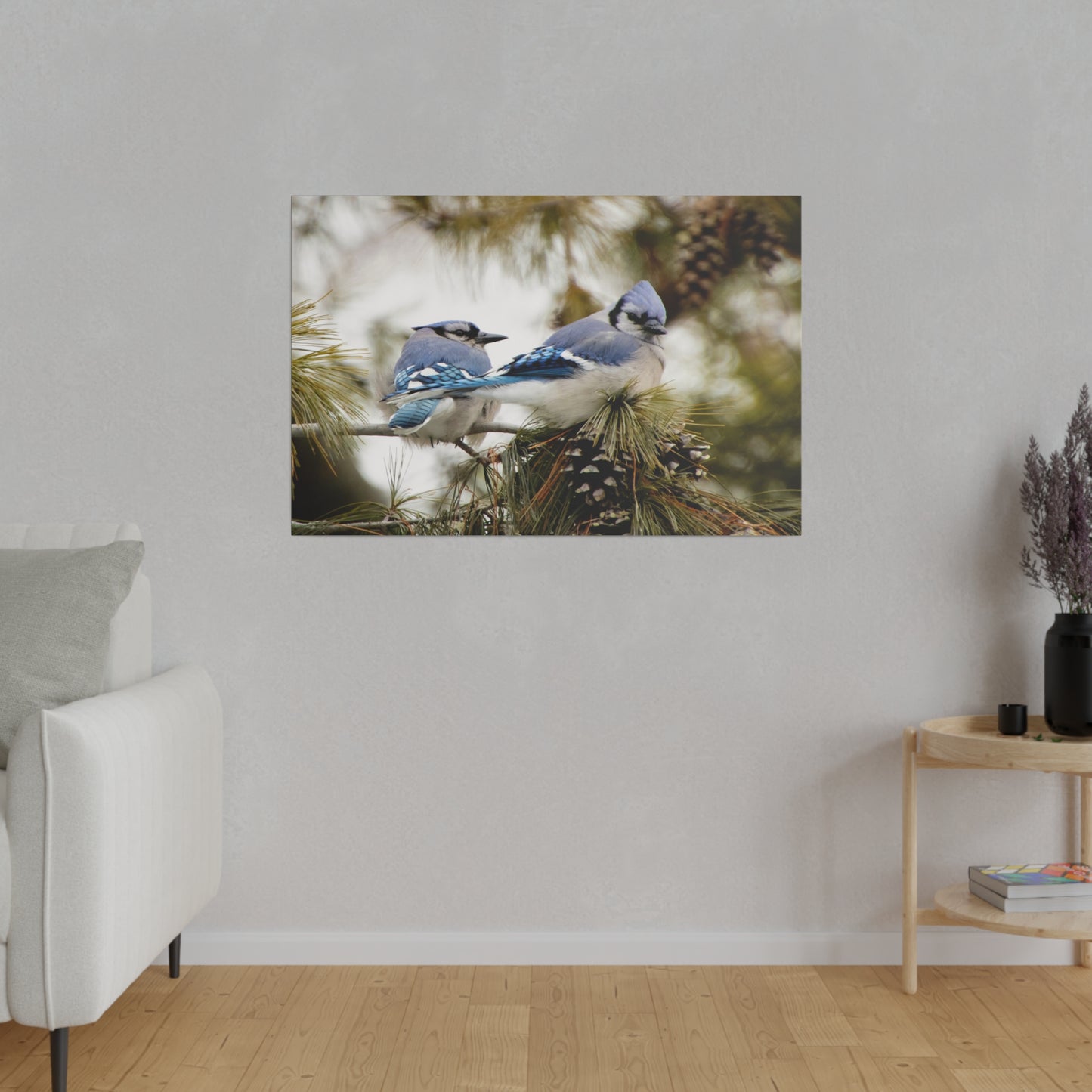 Loyal Companions: Blue Jay Couple on Canvas various sizes