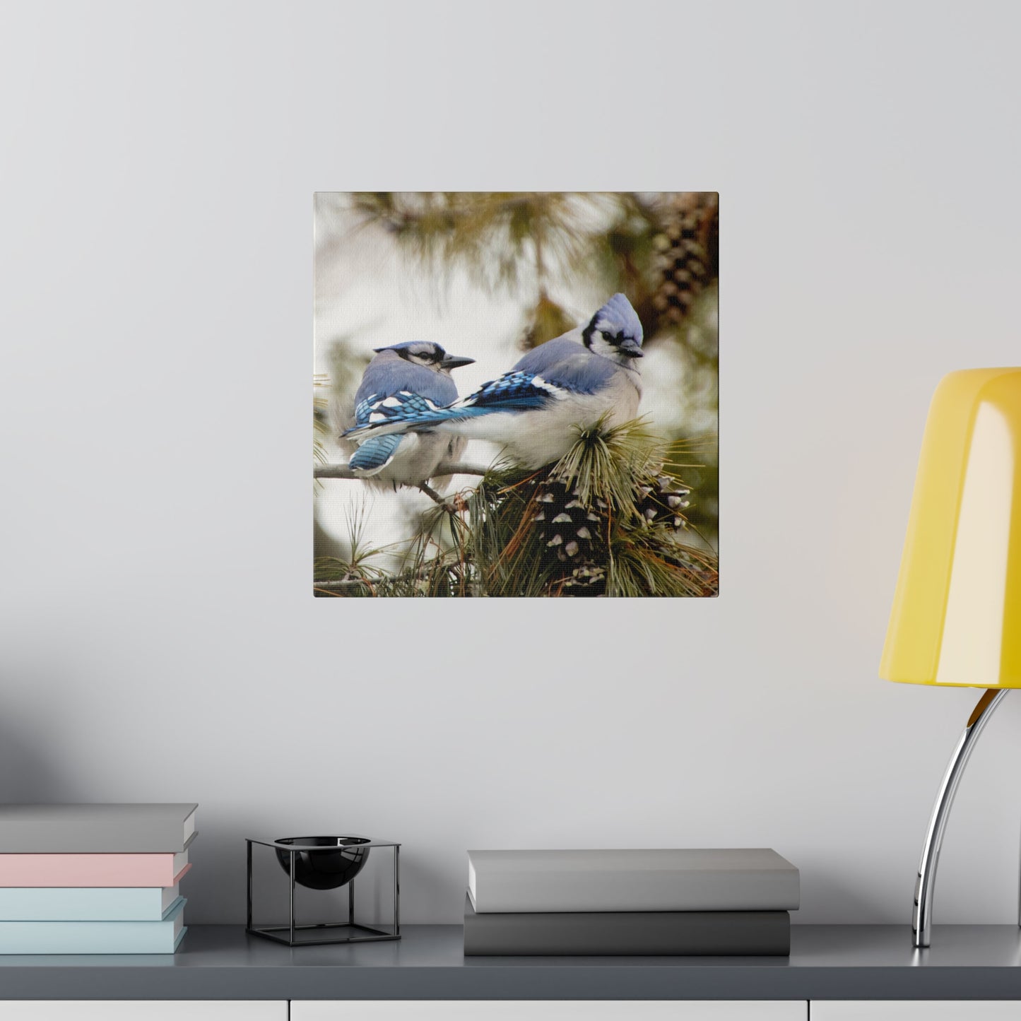 Loyal Companions: Blue Jay Couple on Canvas various sizes