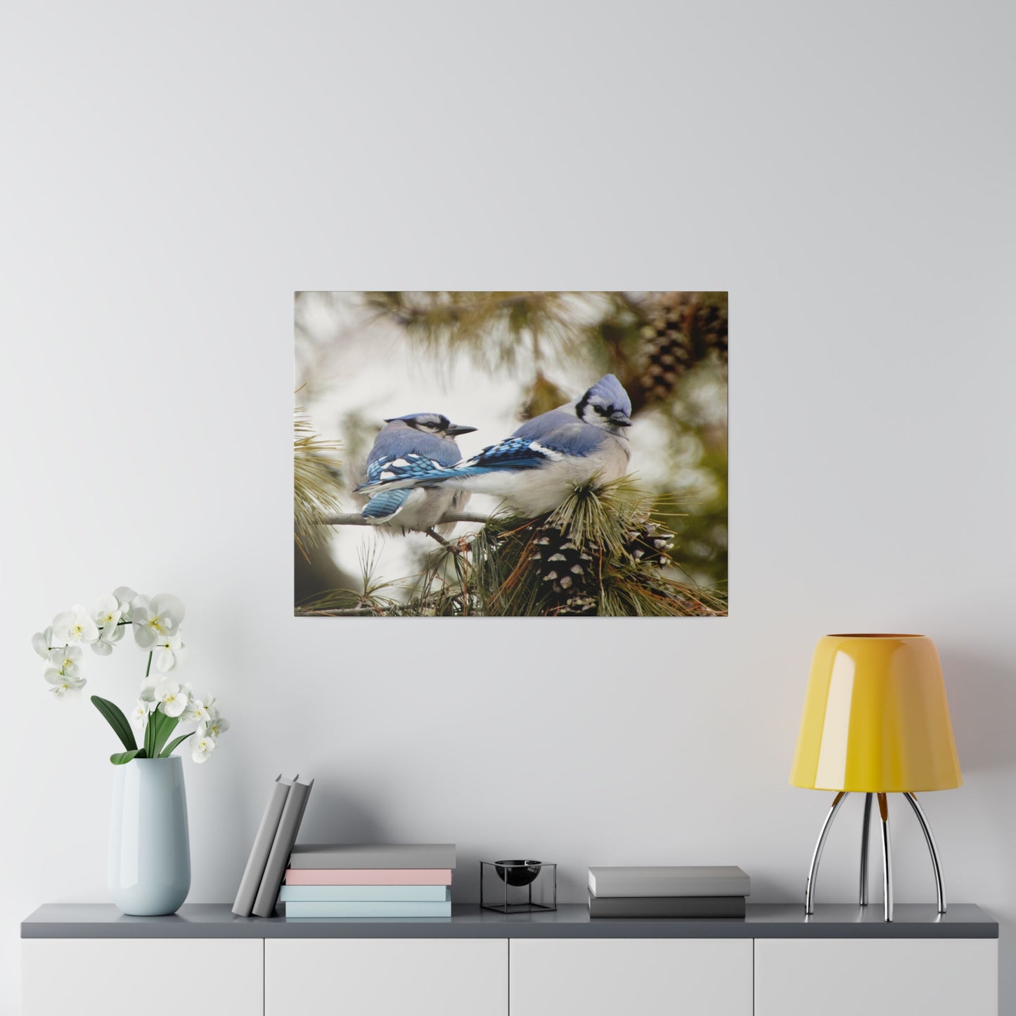 Loyal Companions: Blue Jay Couple on Canvas various sizes