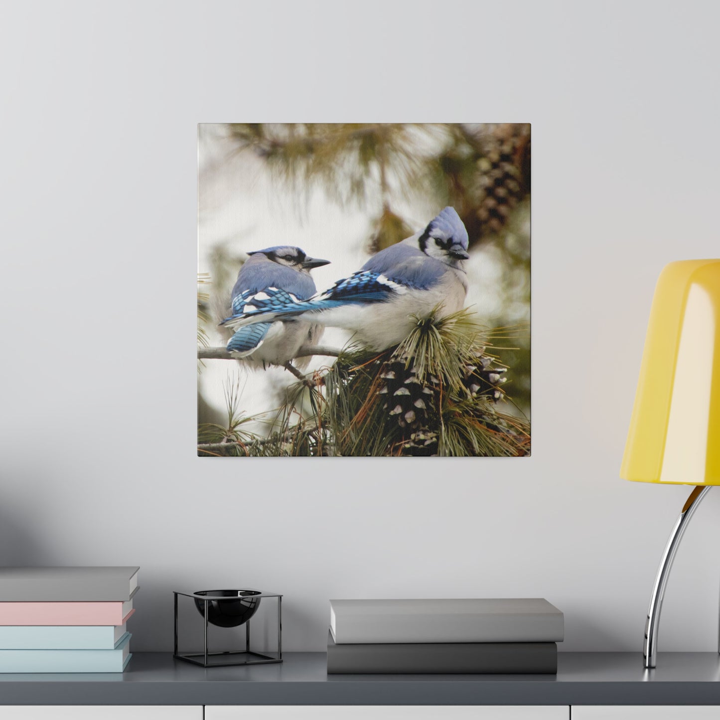 Loyal Companions: Blue Jay Couple on Canvas various sizes