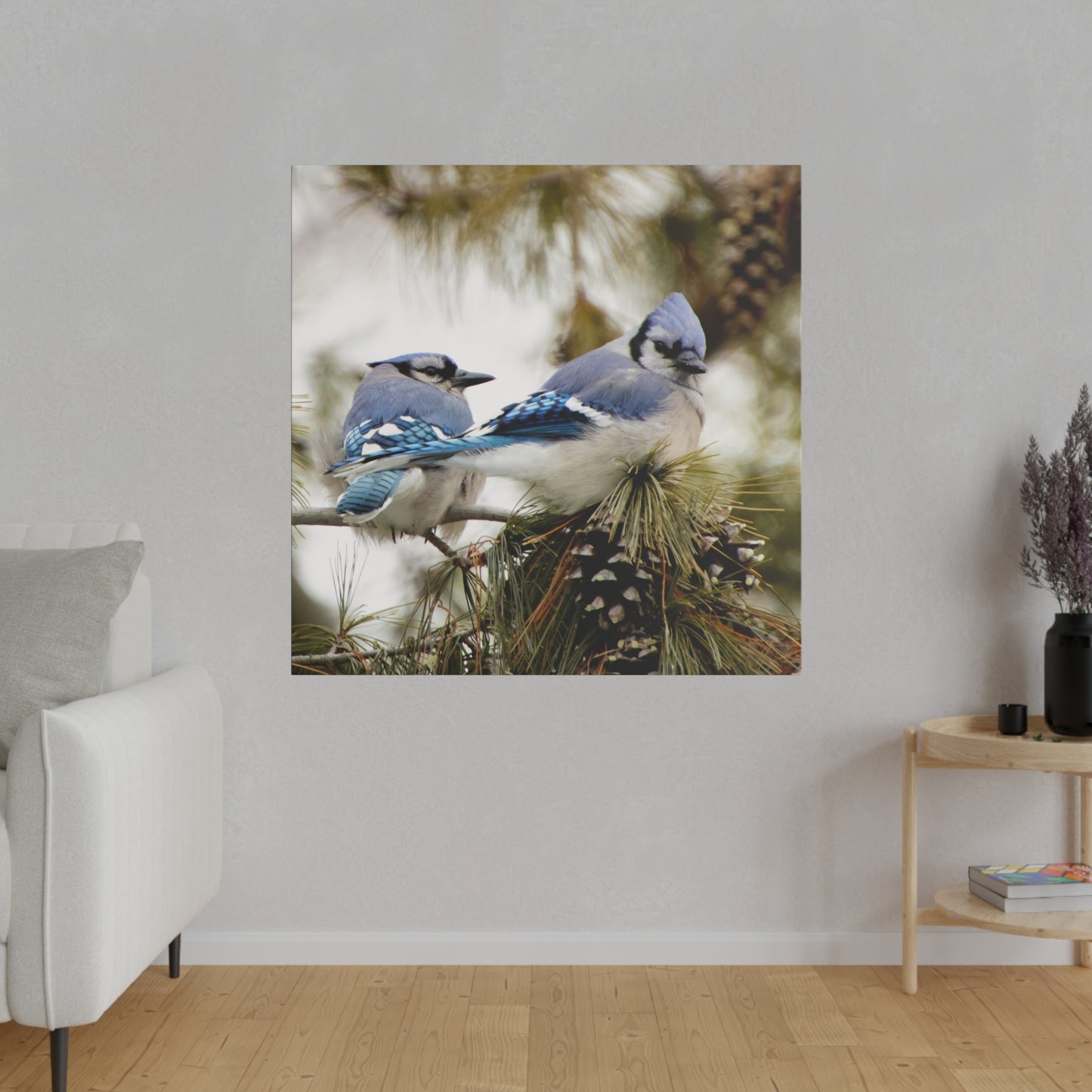 Loyal Companions: Blue Jay Couple on Canvas various sizes