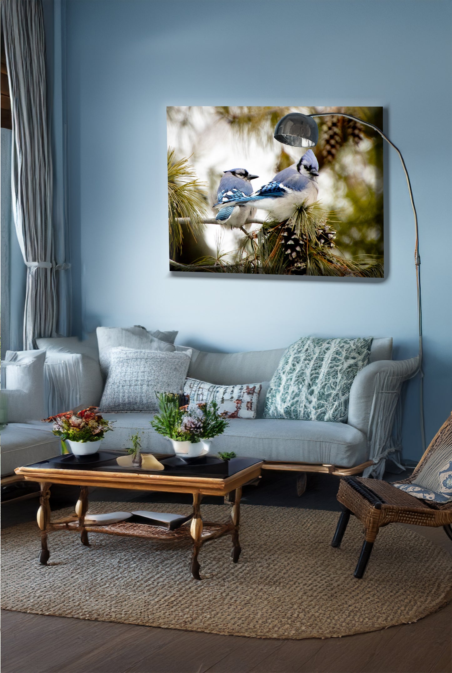 Loyal Companions: Blue Jay Couple on Canvas various sizes